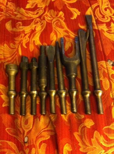 9 assorted air chisle bits - snap-on, mac, matco, cp, otc,and others w/no name
