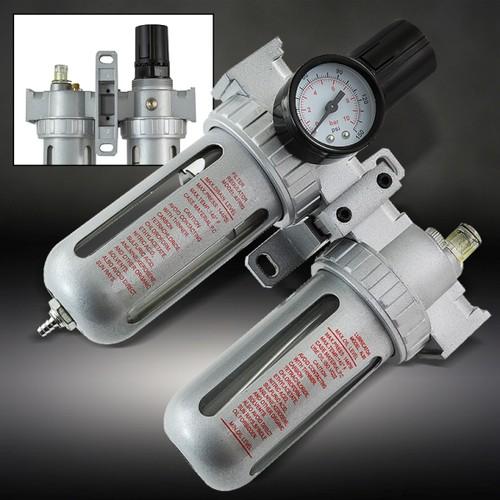 3/8 "npt twin air compressor filter oil & water trap separator w/regulator gauge