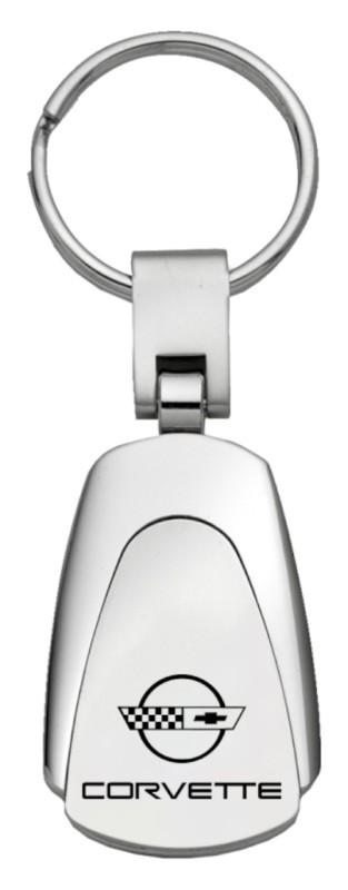Gm corvette c4 chrome teardrop keychain / key fob engraved in usa genuine
