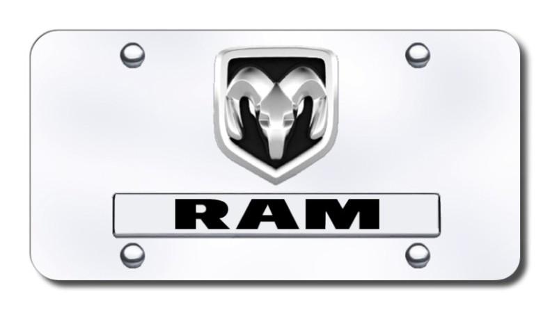 Chrysler dual ram (oem logo) chrome on chrome license plate made in usa genuine