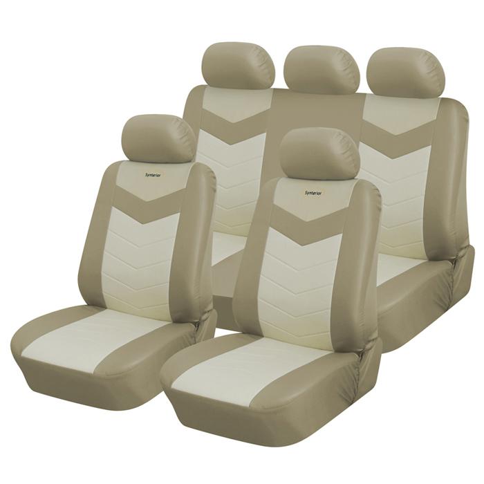 Synthetic leather semi - custom car seat covers 60-40 top split caramel cream 2