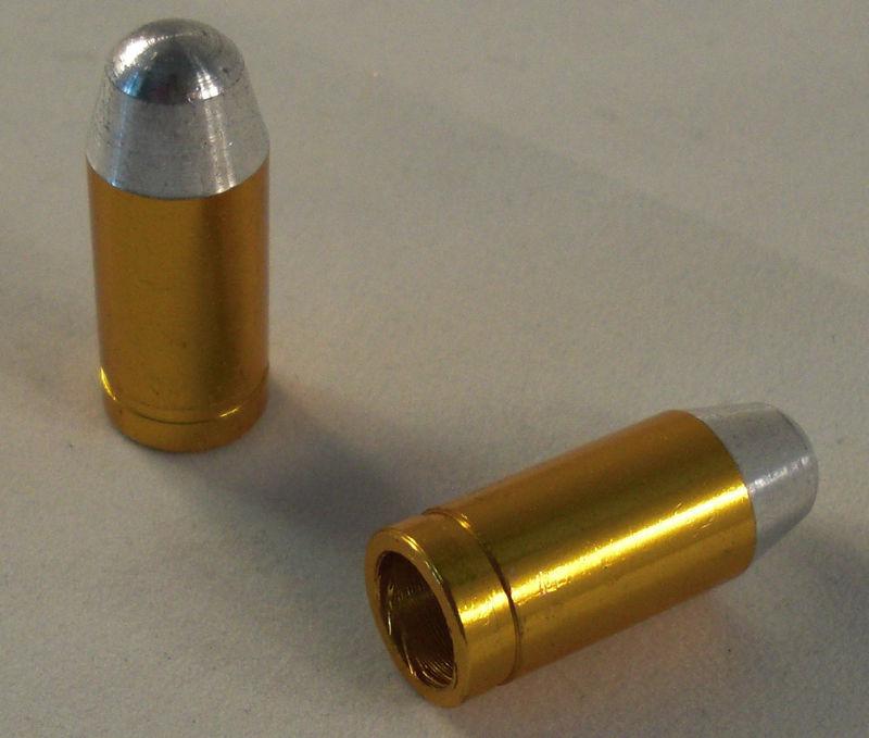 2 billet gold & silver "45 cal bullet" custom valve stem caps - motorcycle rims