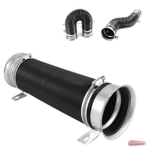 360° flexible silver cold air intake pipe duct tube kit w/ mounting clamps set