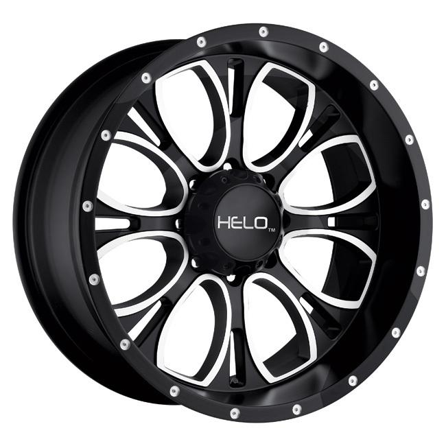 18" x 9" helo he879 black milled & 35x12.50x18 toyo open country mt tires wheels
