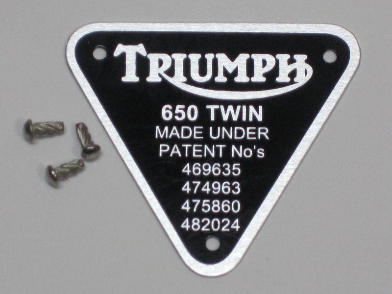 Triumph patent plate 650 twin uk made with rivets timing cover badge alloy
