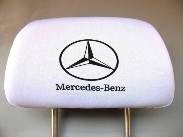Mercedes set 2 pcs. headrest covers head rest emblem pad logo white new benz