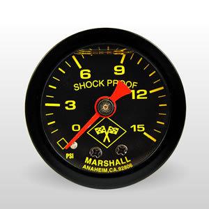 Marshall gauge 0-15 psi 1.5" dia liquid 1/8" npt midnight fuel pressure gauge