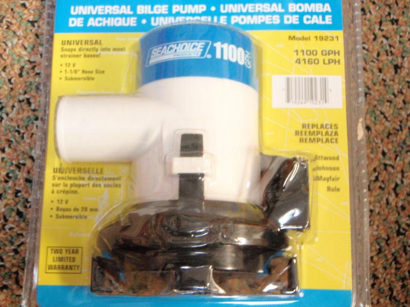 Bilge pump seachoice 50 19231 1100 gph boat marine 1-1/8 hose universal pump