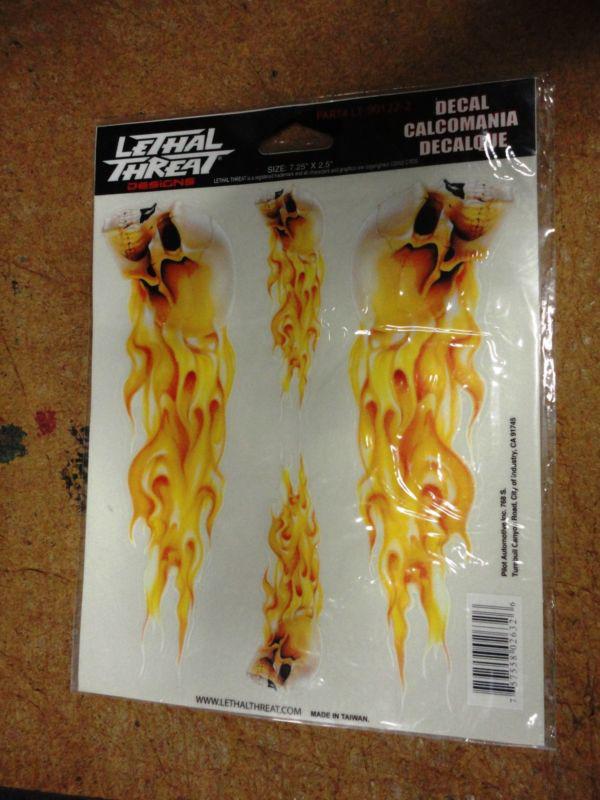 Lethal threat yellow flaming skull  decal sticker 6 x 8 free shipping 