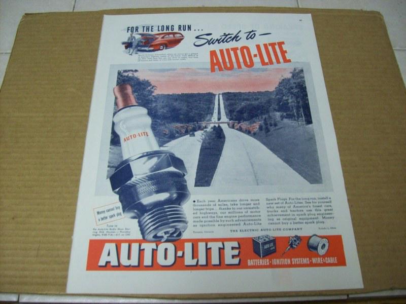 1947 auto-lite spark plugs  advertisement, vintage ad 