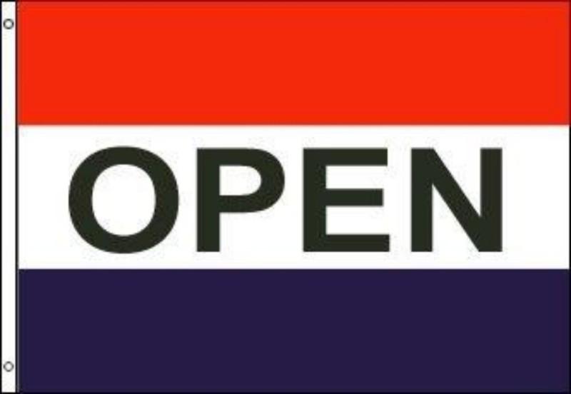 Open sign flag 3' x 5' advertising banner red white blue jns*