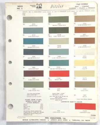 1969 dodge ppg  color paint chip chart charger dart  all models original  mopar 