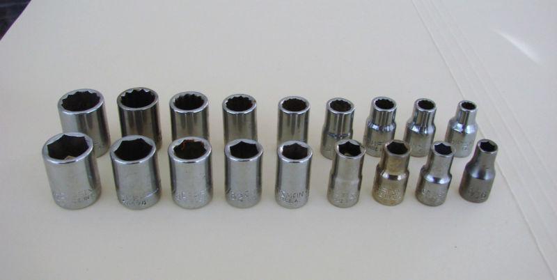 Set of 18 sears craftsman 1/4" drive sockets - sae 3/16" to 1/2" - 6 & 12 point 