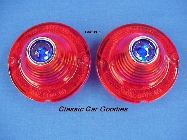 1958 chevy tail light lenses (2) blue dots belair delray