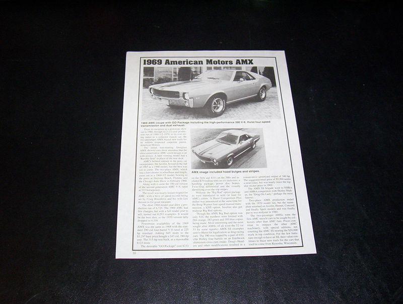 The 1969 amc amx car info spec page free ship!