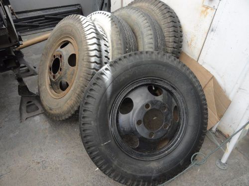 1956 ford c500 c.o.e original steel 5 lug wheels with tires 8.25 -20 -dually