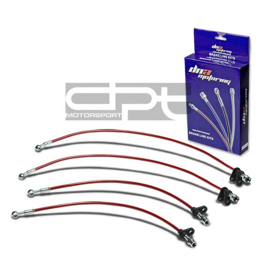 Prelude ba replacement front/rear stainless hose red pvc coated brake line kit