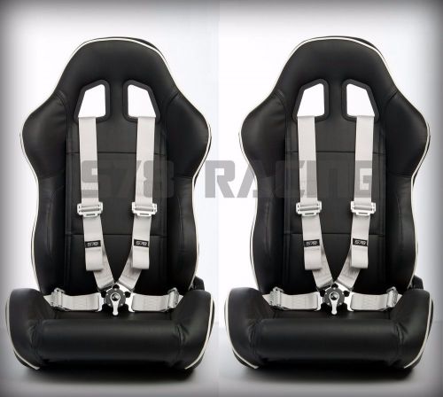 Pair of silver racing seats harness belt 4 point camlock quick release 2 inches
