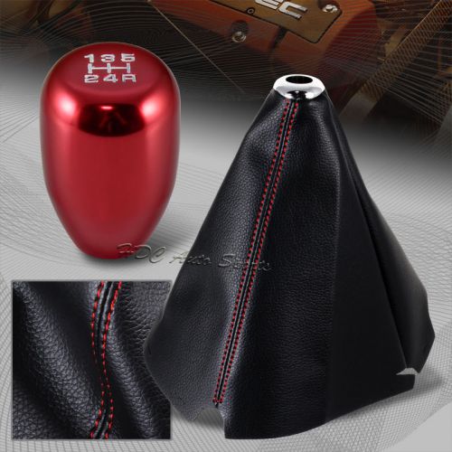 Red stitch leather manual shift boot + t-r red 5-speed shifter knob universal 2