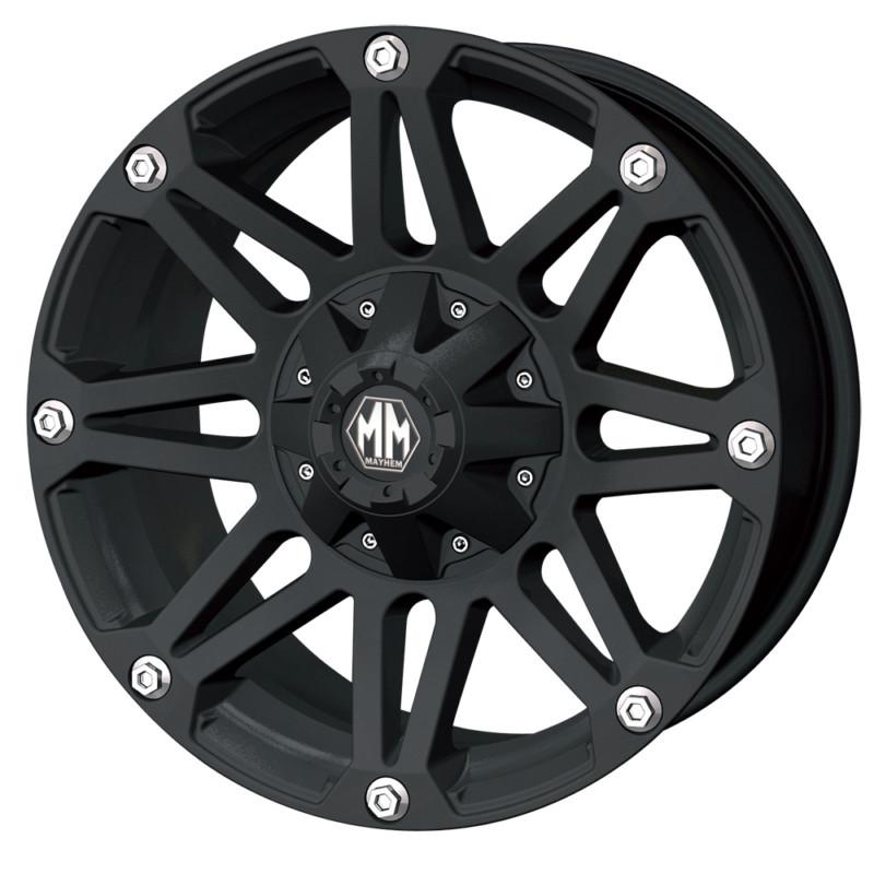 18" x 9" black mayhem riot rims w/ nitto lt285-65-18 trail grappler tires wheels