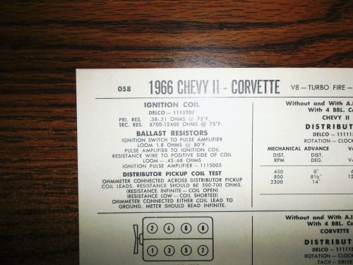 1966 chevrolet chevy ii &amp; corvette eight series 350 hp 327 v8 wti tune up chart