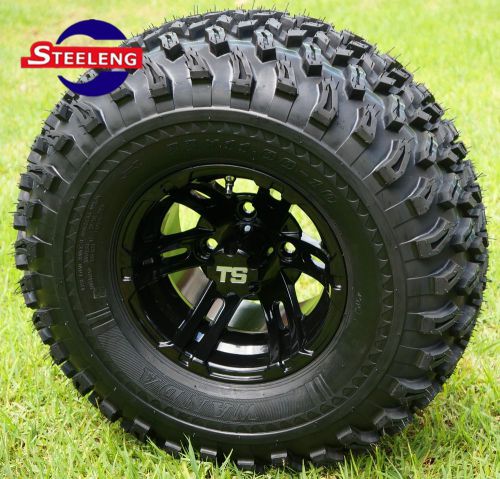 Golf cart 10&#034; black bulldog aluminum wheels / rims and 22&#034; all terrain tires(4)