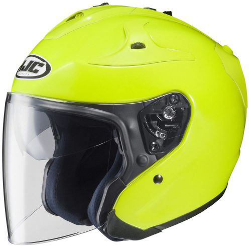 Adult medium hjc fg-jet open face motorcycle helmet hi viz hi-vis yellow
