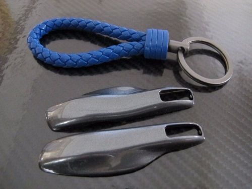 Blue pu key chain + 2pcs grey remote fob cover key case trim for porsche macan