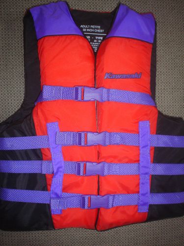 Kawasaki life vest pfd ski vest adult petite 28-32&#034; chest red &amp; purple new oem