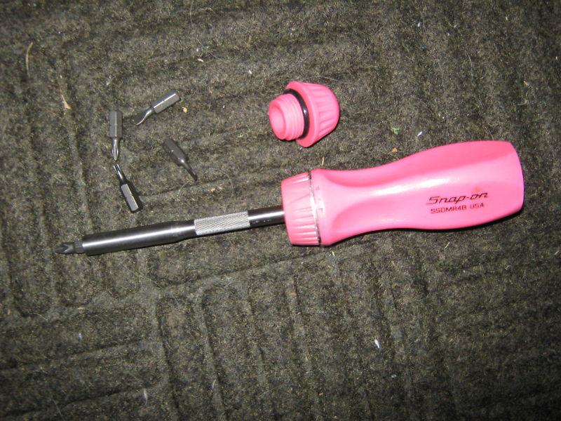 Snap on tools pink ratcheting magnetic screwdriver with 5 bits brand new (rare)