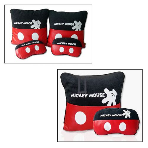 1 set 2x cushion pillow for car seat and 2x neck headset / mickey mouse red