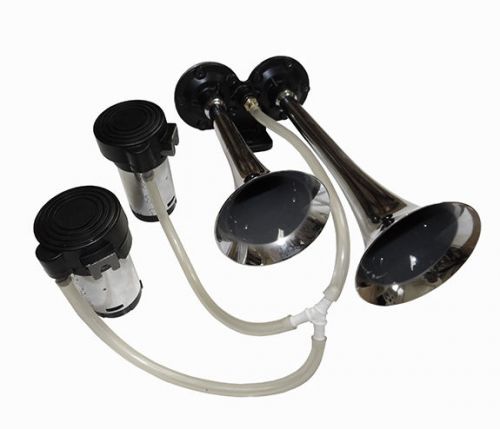 Loud 139db chrome metal, dual trumpet air horn with 2 compressors #v623k-2c
