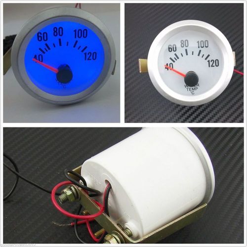 Silver 2&#034; 52mm car automobile water temperature meter gauge with blue led light