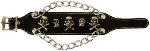 Harley davidson style leather skull and chain wrist band  biker  bracelet