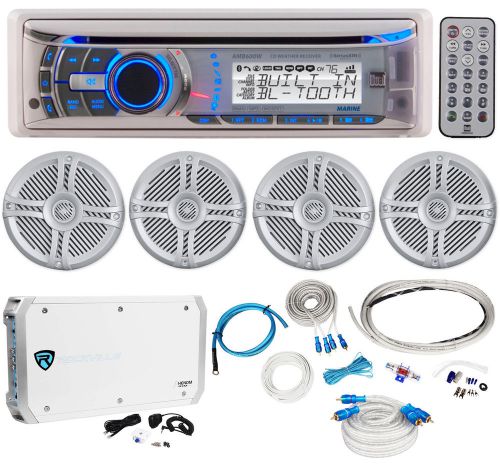 Dual amb600w marine cd stereo+(4) rockville 6.5&#034; boat speakers+6-ch amp+amp kit