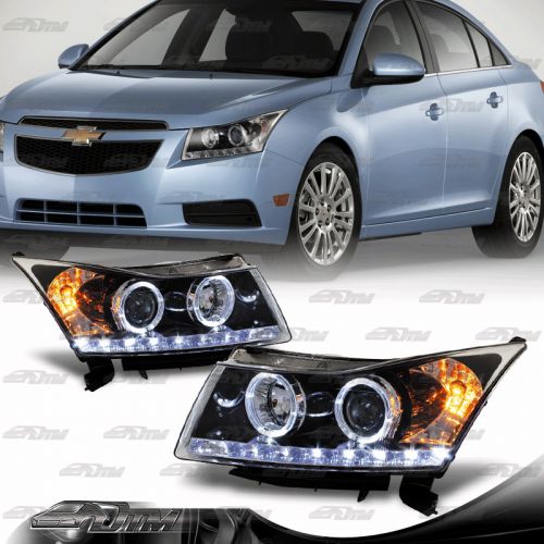 11-12 chevy cruze black housing dual halo projector led built-in drl headlights