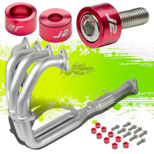 J2 for h22 bb1 ceramic exhaust manifold 4-2-1 header+red washer cup bolts