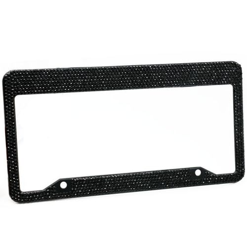 1x black diamond bling rhinestone metal us car front/rear license plate frame
