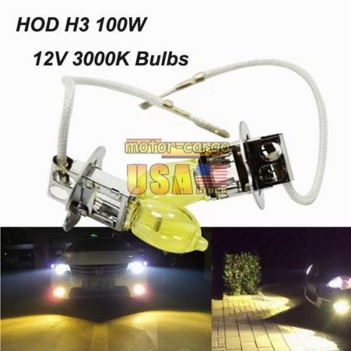 3000k golden yellow h3 dc 12v 100w xenon gas hid foglight light bulb 1 pair