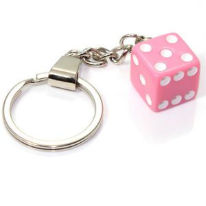 3d pink dice key chain ring fob - for house, home, car, truck, bike keys