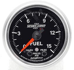 Autometer sport comp ii-fuel press gauge, 2-1/16" elec full sweep 0-15psi 3667