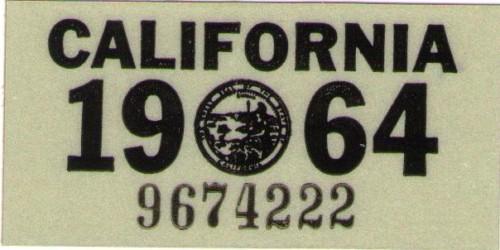 Nos 1964 64 mint california black license plate sticker tag tab decal dmv yom