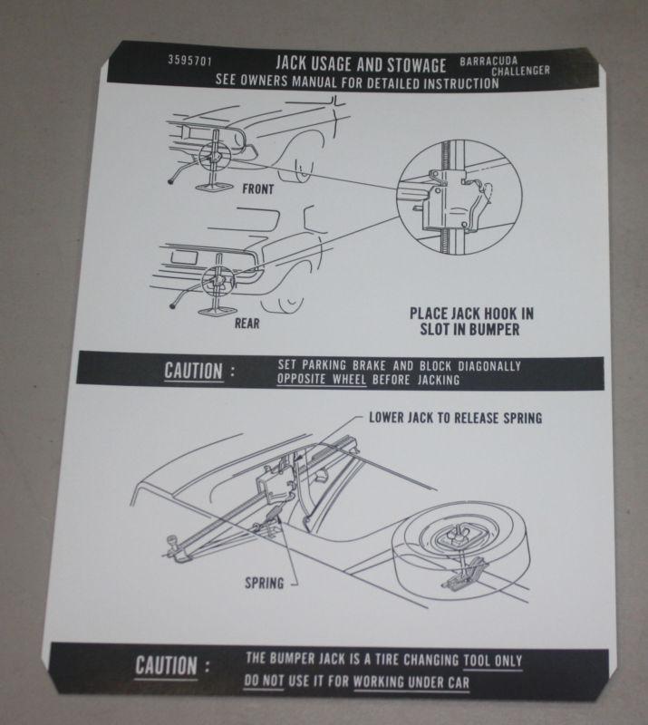 New 1972-74 cuda challenger jack instruction decal