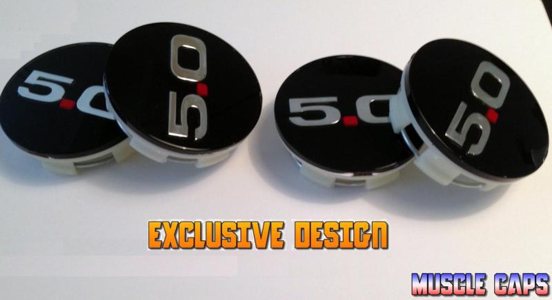 Mustang 5.0 logo center caps set- fits most replica wheels ford oem  pony style