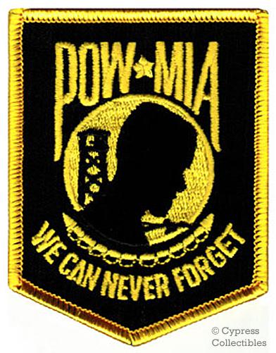 Pow-mia iron-on patch new military biker emblem - gold black embroidered