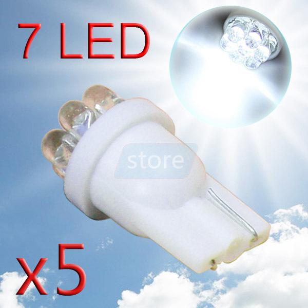 5pcs t10 194 w5w 7 led pure white wedge instrument side car light bulb lamp