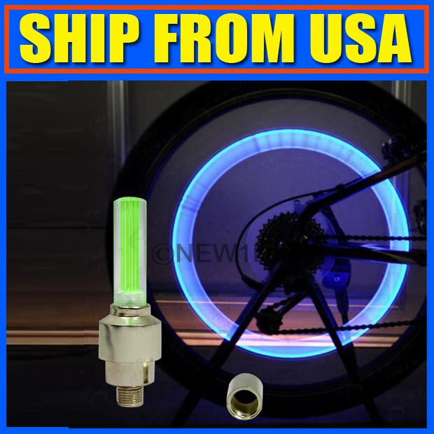 Us new 2pcs blue led light lamp green lens tire valve cap schrader universal fit