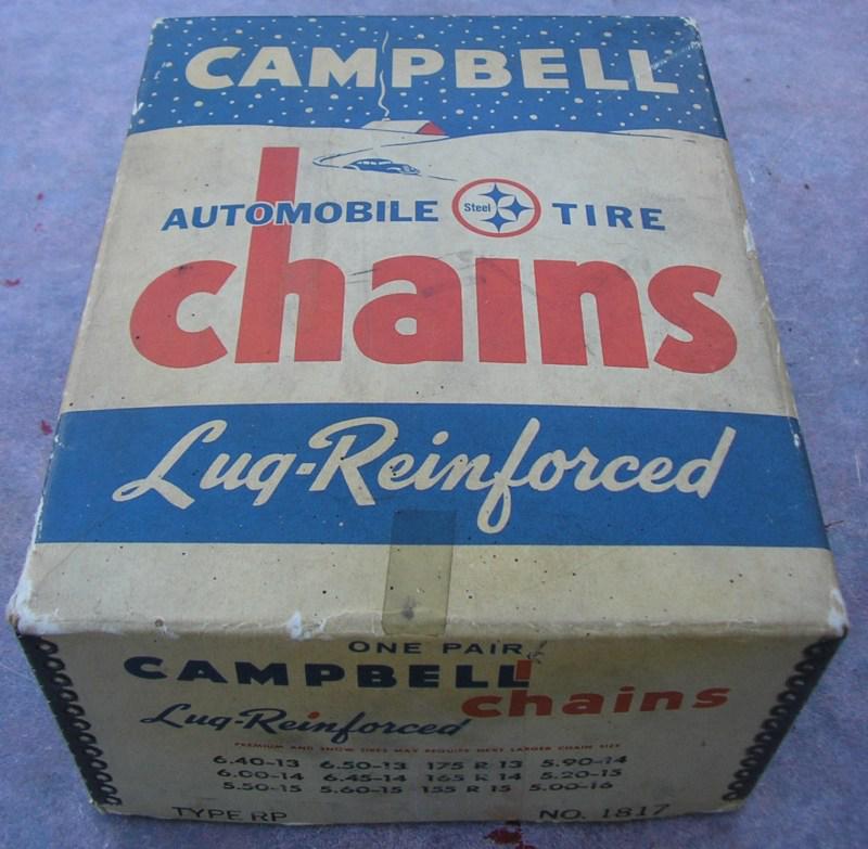 Vintage campbell tire chains factory box nos 640 650 175r -13 590 600 645-14+15!