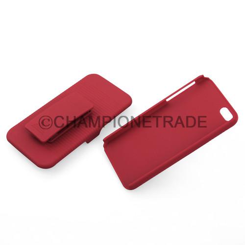 Defender plastic hard case cover belt clip stand screen saver red ipone 5