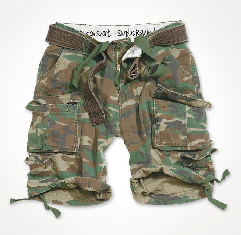 Vintage division woodland camo combat army cargo shorts